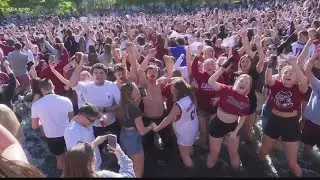 South Carolina Gamecocks fans jump in fountain to celebrate national title