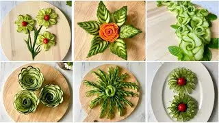 How to make Cucumber Flowers, Carving Garnish, Food Arrangement & Food Decoration, Food art 🥒💚
