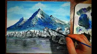 Рисунок акрилом. Горы.Acrylic drawing. Winter.アクリル絵具。 冬だ