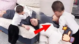 The mother pretended to be asleep to test the child's reaction  but the first time her son saw it w