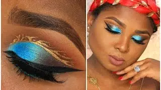 Cut crease teal and a pop of gold Make up Tutorial - Queenii Rozenblad