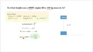 To what height can a 400W engine lift a 100kg mass in 3s.