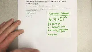 Find the equation of an exponential function in a word problem context