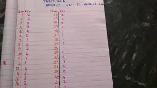 TNSET 2018-paper -1 Set-D answer key