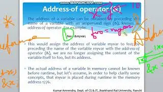 Lecture 13 'A' Address of operator &, Dereference operator