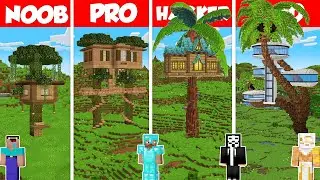 Jungle Tree House Build Battle Challenge - Noob vs Pro vs Hacker vs God - Minecraft Animation