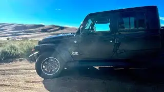 Driving a Jeep Gladiator through the Great Sand Dunes Trail  in Colorado.