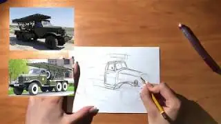 Как нарисовать военную технику. Катюша. Танк Т-34, Самолет ИЛ-3. Как нарисовать Катюшу, Танк,Самолет