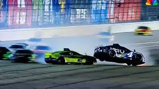 Second big crash, car flips,slides & spins on it's roof