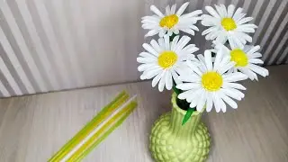 Ромашка из трубочек для коктейля 🌼Поделки самоделки||Своими руками🤍 мк 💚цветы из трубочек 🔥