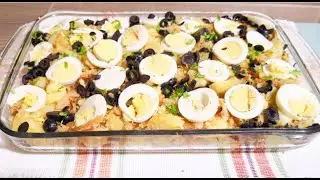 Receta#71. Bacalao, Cacerola de papa con bacalao, una de las mejores, super fácil y muy delicioso.