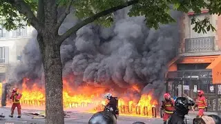 Incendie de bâtiment place de la Nation en marge de la manifestation Parisienne 1er Mai 2023