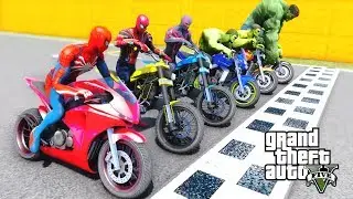 TEAM SPIDER-MAN VS HULK ARMY MOTORCYCLES RACE CHALLENGE - GTA V MODS