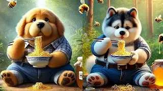 Cute Little Animals Are Eating Noodles Seriously#creativity #cute #cartoon#funny