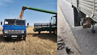 Камаз. Уборка урожая в Казахстане 2020. Взрыв колёс на прицепе. У молодого без проблем не бывает!
