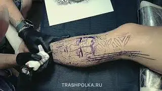 Arya Stark from Game of Thrones. Trash Polka style tattoo.