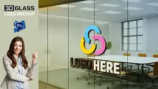 3D realistic logo mockup on office meeting room glass wall tutorial in Photoshop