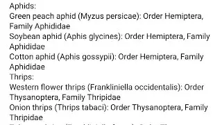 Scientific Names of Insect Pests with family and order