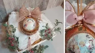 Christmas Bauble in Pink and Rose Gold🎇 #christmas #decoupage #mixedmedia #homemade