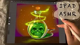 😴 iPad ASMR - Painting a Halloween 👻 potion glass - Clicky Whispers - Writing Sounds