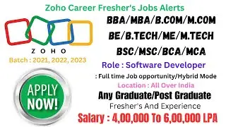 Zoho Off Campus Drive 2023 | Software Developer | Bulk Hiring for Fresher | Apply Now