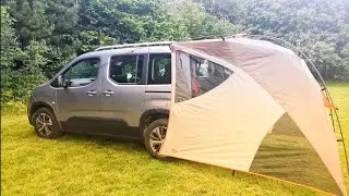 Car Camper Peugeot Rifter with tailgate awning. 