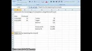 00020 - Determine The Percentage Of Completion Using Microsoft Excel