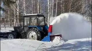 Работа шнеко-роторным снегометом СШР-2.0 на МТЗ-82.1 без ГХУ