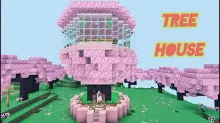 Cherry Blossom Tree House Minecraft tutorial ⛏️| How to build Tree House Minecraft 1.20 #treehouse