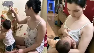 Single mother 18 years old - breastfeeding / teaching children to recognize animals