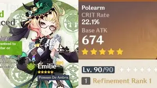 GOOD NEWS! EMILIE NEW 5 STAR WEAPON BASE ATTACK, BONUS SUBSTATS & WEAPON PASSIVE - Genshin Impact