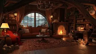 Rainy Evening with Relaxing Thunderstorm & Warm Fireplace