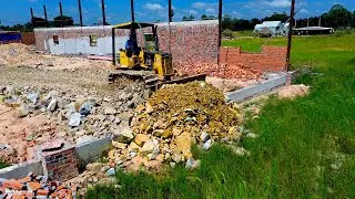 Nicely Starting A New Project ! Filling Stone Into Fields By Strong KOMATSU DOZER d21p & Dump Truck