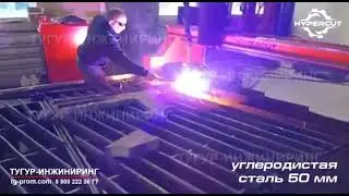 Плазменная резка низкоуглеродистой стали 50 мм с пробивками на станке  ЧПУ HyperCUT®