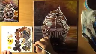 Как нарисовать кекс. Рисуем шоколадный кекс. Акрил