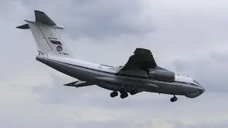 Loud and smoky Russian Air Force Ilyushin IL-76 landing in Hanover!