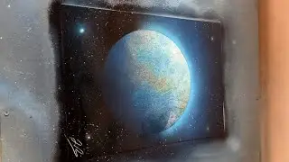 2 Textures on 1 planet painting with spray paint!