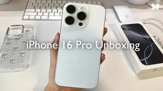 🤍 iPhone 16 Pro (white) aesthetic unboxing + accessories!