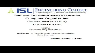 CSE  CO  Lecture  14    UNIT 3  THE MEMORY ORGANIZATION