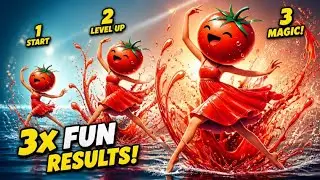 Tomato Girl Dancing in Water - Fun & Whimsical Results from 3 AI Pcrompt Engines