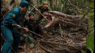 Two men risked their lives to save a girl from a giant python.
