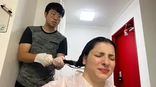 Yeh kaise hair color kar raha hai| Korean husband colors my hair and i regret later