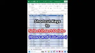 Shortcut keys to select, insert or delete rows or columns