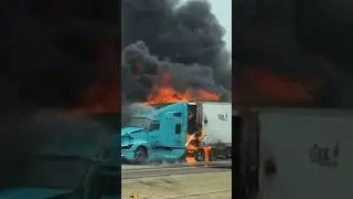 Semi-Truck on freaking FIRE!! #semitruck #shorts #trending #trucker #viral
