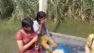 Indian Girl Bathing In River