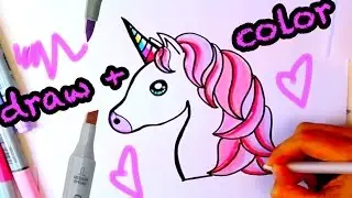 How to Draw + color a Unicorn Emoji Easy - draw and color!