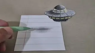 3d drawing ufo on paper for beginners