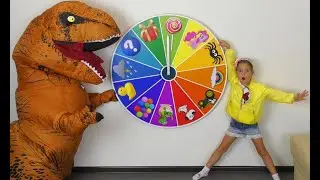Magic Spin Wheel!  Sofia plays with Kids Excavator and Toy DINOSAUR