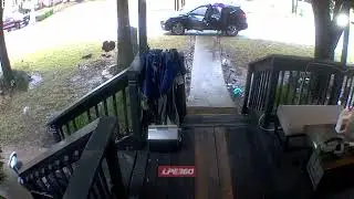 Man falls down stairs on porch