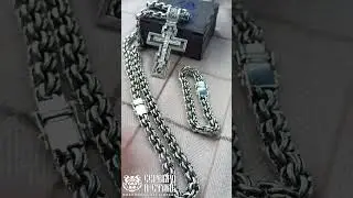 Цепь и браслет Бисмарк. Крест Распятие Иисуса Христа. Серебро 925.